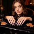 thumbnail image 4 of EBCUE Halloween Press on Nail Long Coffin Fake Nails Matte Full Cover Cute False Nails with Ghost Pumpkin designs Stick Acrylic Nail Reusable Glue on Nails for Women Halloween Party Finger Decor24pcs, 4 of 5
