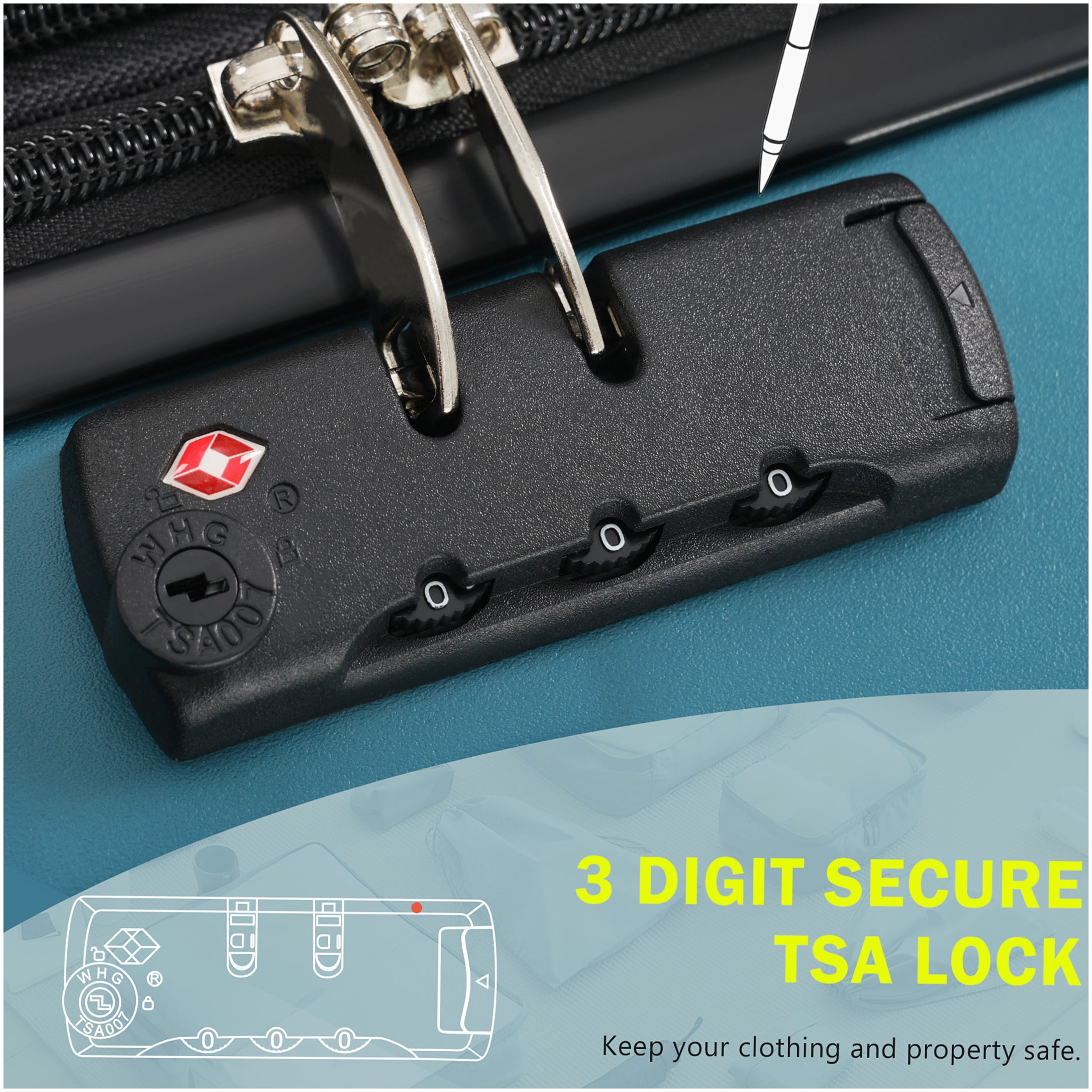Expandable 5-Piece Hardside Luggage Set in Dark Green, ABS Construction with Spinner Wheels and TSA Lock