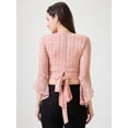 thumbnail image 3 of Globus Women Pink V-Neck Flared Sleeves Embellished Sheen Waist Tie-Up Party Crop Top, 3 of 5