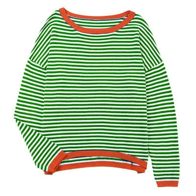 Nouveau Pull Tricoté Rayé Design Contrasté Manches Longues