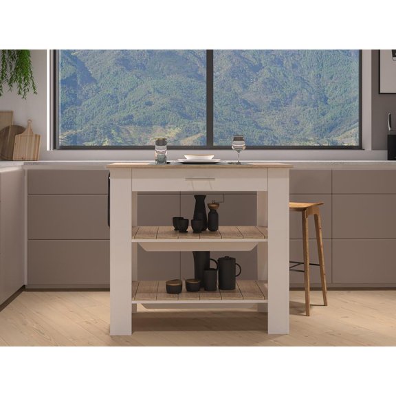 Depot E-Shop DE-ABD5776 40 in. Delos Kitchen Island, White & Light Oak