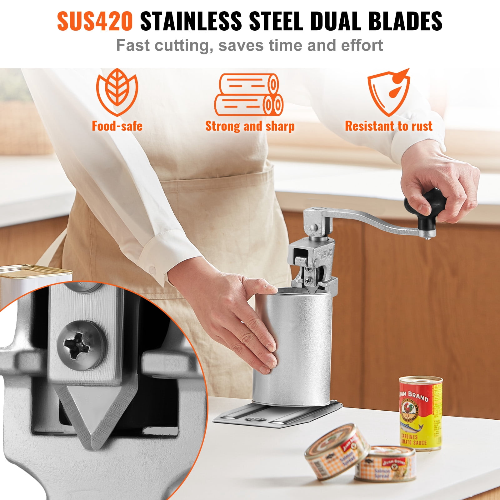 VEVOR Commercial Can Opener, Heavy-Duty Manual Tabletop Cans Opener for Cans Up to 11.8 in Height, Height-Adjustable Professional Can Openers Fixed with Screws, for Restaurant, Hotel, and Food Store