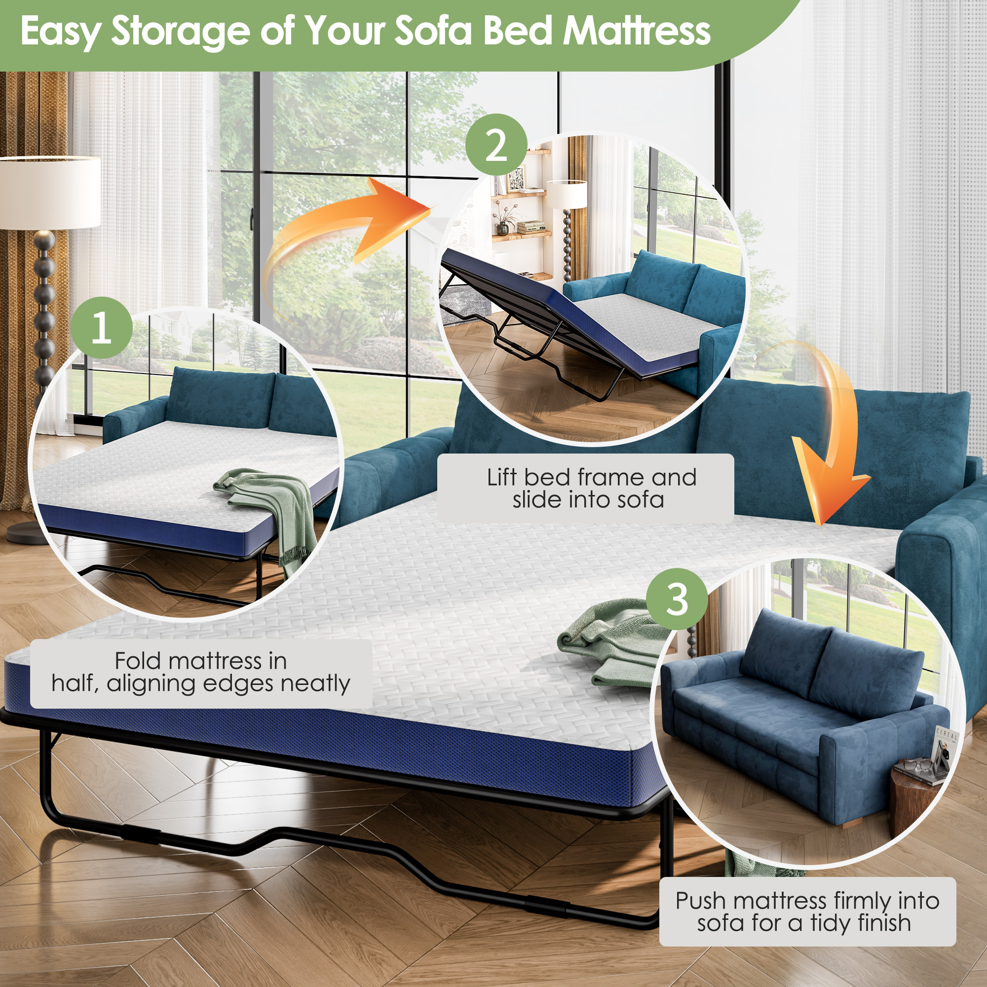 4 Inch Memory Foam Mattress Full Size, Pull-out Sofa Replacement Mattress with Removable Washable Cover, for Couch Beds Guest Rooms, Sofas, RVs & Boats,Blue(Sofa Not Included)
