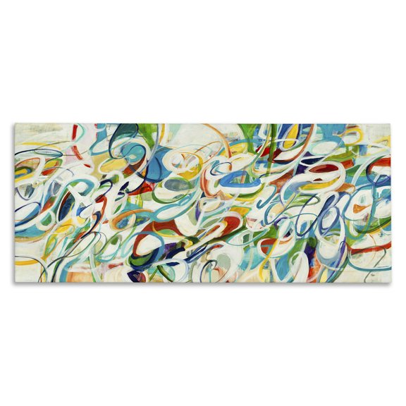 Stupell Industries Modern Abstract Complexity Energetic Blue Green White Curved Lines Canvas Art, 24 x 10, by Lisa Ridgers