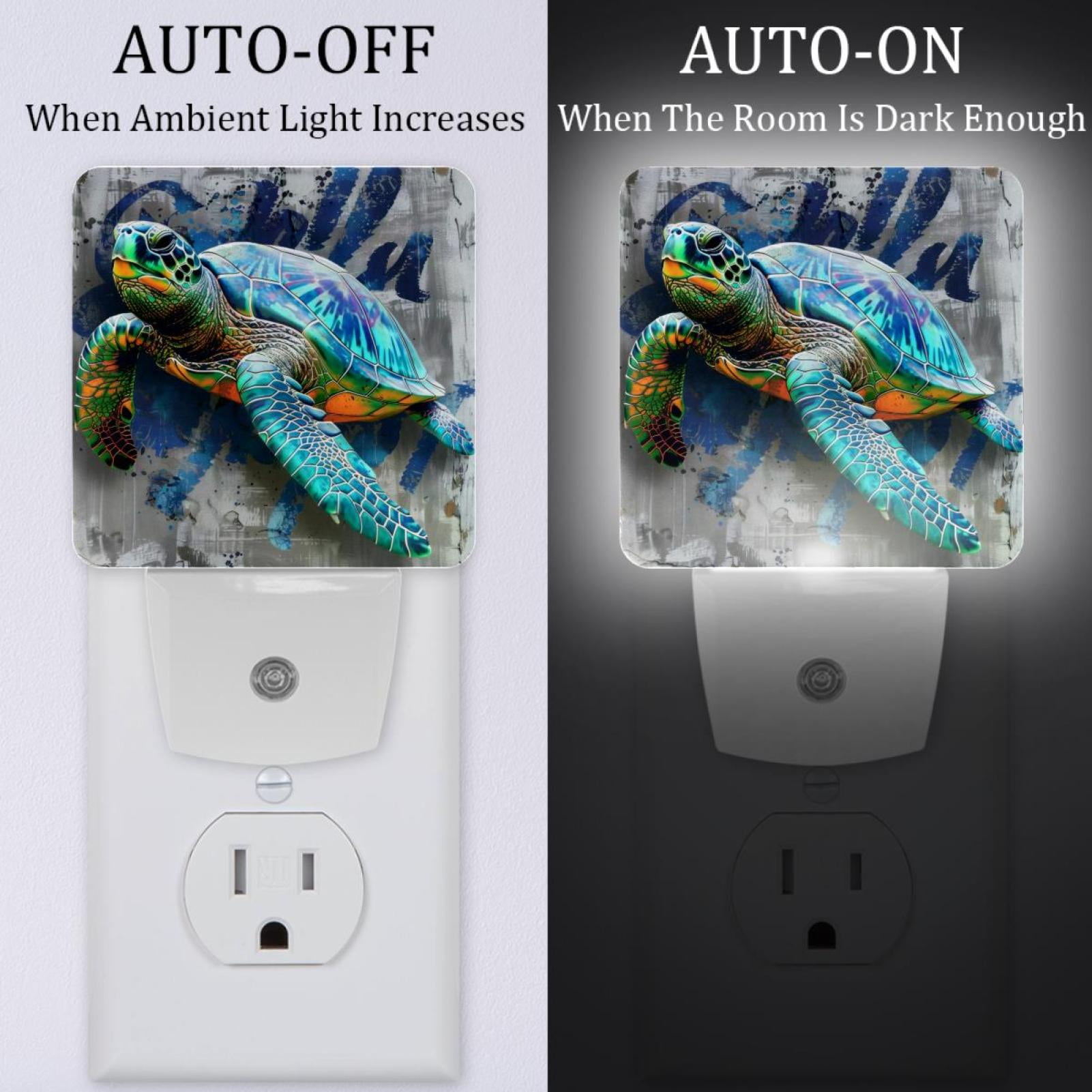 PhooArto Sea Turtle Retro Doodle Plug in LED Night Light Auto Sensor Dusk to Dawn Decorative Night for Bedroom, Bathroom, Kitchen, Hallway, Stairs, Baby's Room, Energy Saving