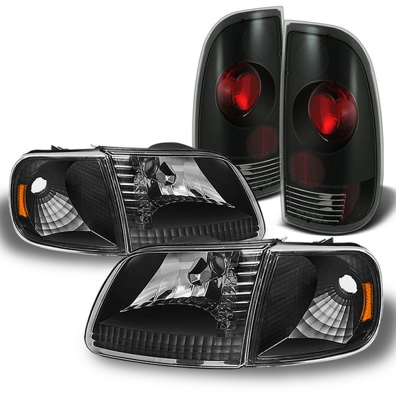 AKKON - Fits 1997-2003 F150 2004 F-150 Heritage 1997-1999 F250 Black Headlights   Corner Signal Lights   Blk Tail Lamp Pair