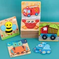 thumbnail image 2 of Kids Wooden Stereo Graphic Baby Guidance Early Childhood Cartoon Animal Buckle Handle Small Panel Wooden Toy Gong Bohan unisex, 2 of 2