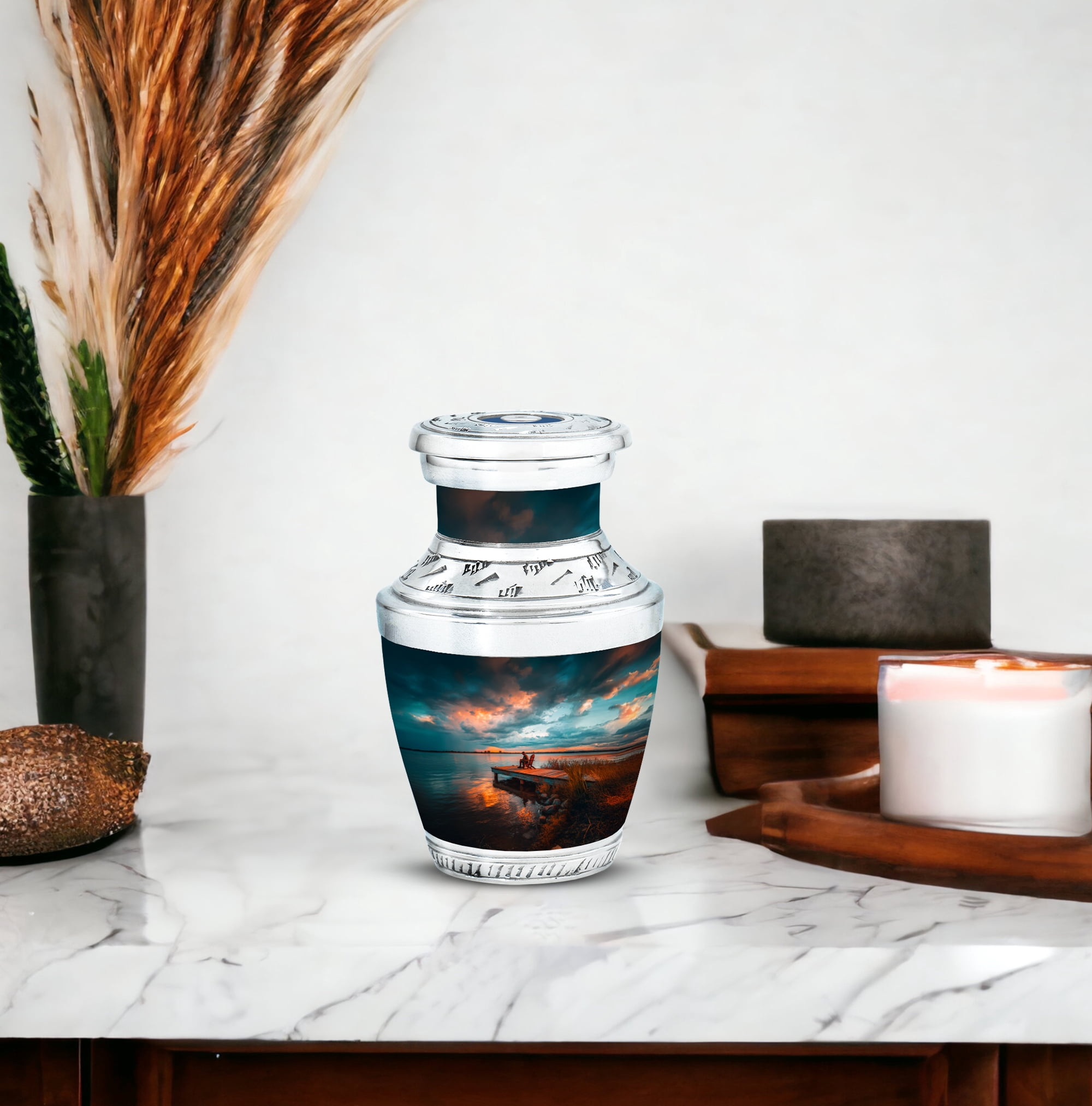SABURIAL Fishing Urn - Memorial Urn For Male Ashes - 3 Inch - Pack Of 4 - Unique Urns For Human Ash - Burial Decorative For Mom & Dad - Funeral Keepsakes For Adult Human