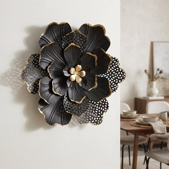 Milisten Rustic Iron Flower Wall Art in Black for Home and Patio Decor