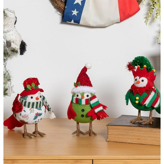 Christmas Table Decorations Birds, Set of 3 Christmas Standing Bird Figurine Table Top Decor, Tiered Tray Decor Green White Xmas Birds Ornaments