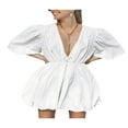 thumbnail image 1 of Femmes Été Profond V Cou Manches Volants Mode Décontracté une Ligne Sauvage Swing Sundress, 1 of 7