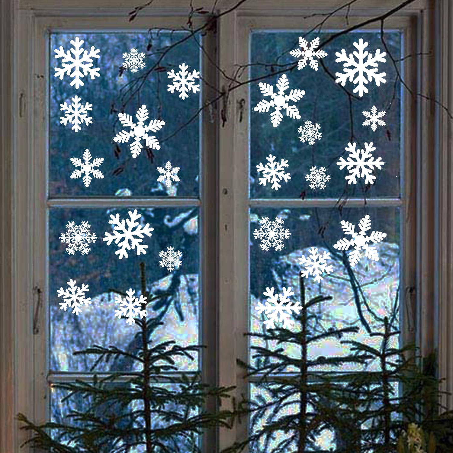 Reusable White Snowflakes Static Cling 'Joyeux Noel' Window decorations 