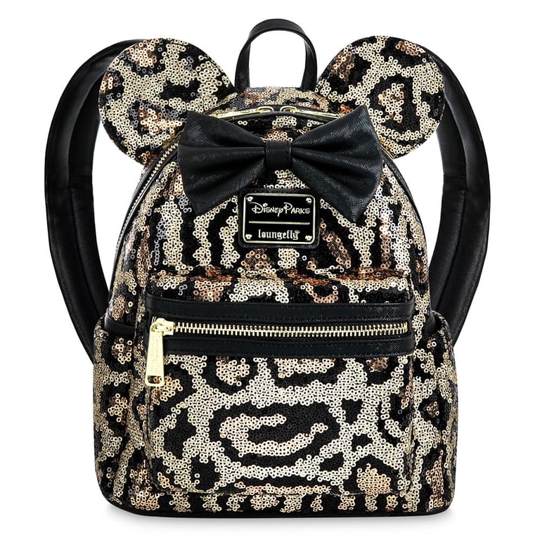 【美品】Disney Parks Loungefly ヒョウ柄リュック Disney Parks Minnie Mouse Sequined Animal Print Loungefly Mini