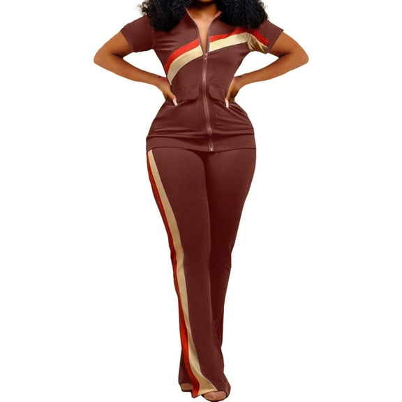 CILENON Work From Home Outfits Women Women Clothes Sports Fashion Two Piece Pants Pocket Set Tracksuits Women's Clothing Sets Traveling Outfits Women 2 Piece Sweatsuits for Women (Brown,XXXXL)