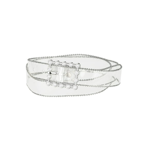 INSPIRE CHIC Ladies Clear Waist Belts for Jeans Transparent Belts Rectangle Buckle Silver 70-88cm/27.56-34.65"
