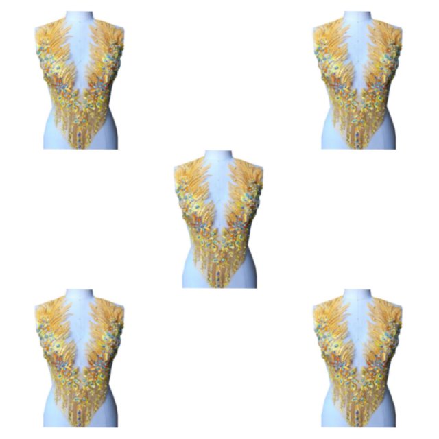 Wosthever Apliques de encaje para corpiño de boda DIY o accesorio para vestido de baile cuentas 3D bordadas con diamantes de imitación amarillo Type2 NO2