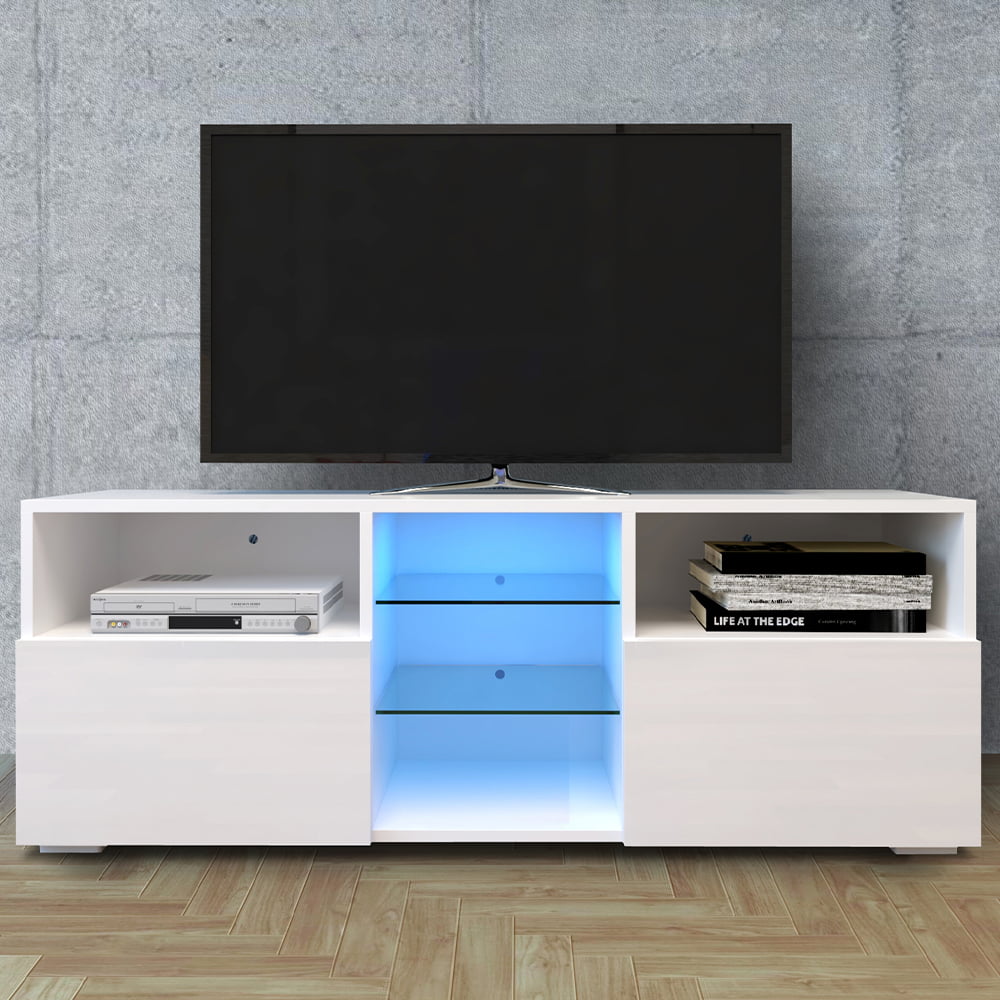White Wall Mounted TV Unit with LED Light 120cm Entertainment Unit Organiser 