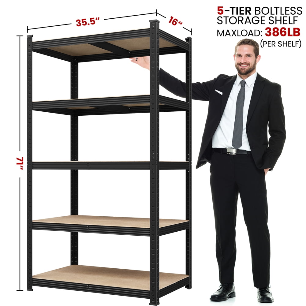 Yaheetech 5 Tier Metal Storage Rack with Adjustable Shelves, Set of 4, Black