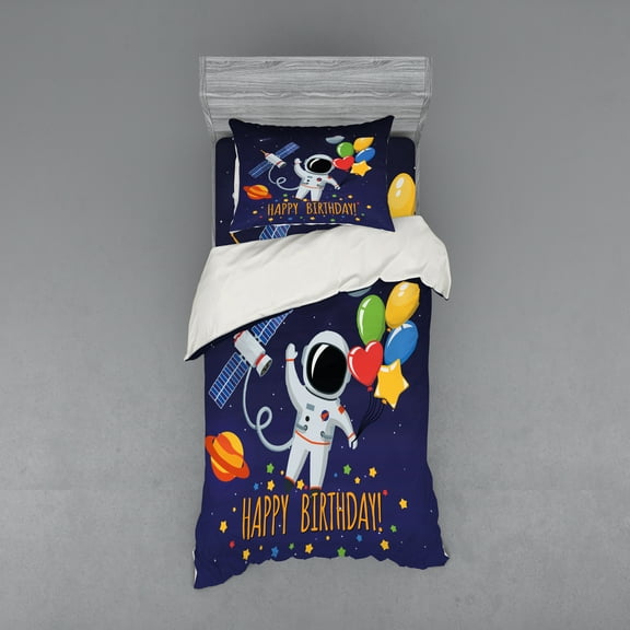 Ambesonne Birthday Bedding Set 3 Pcs, Astronaut Balloon, Twin, Multicolor