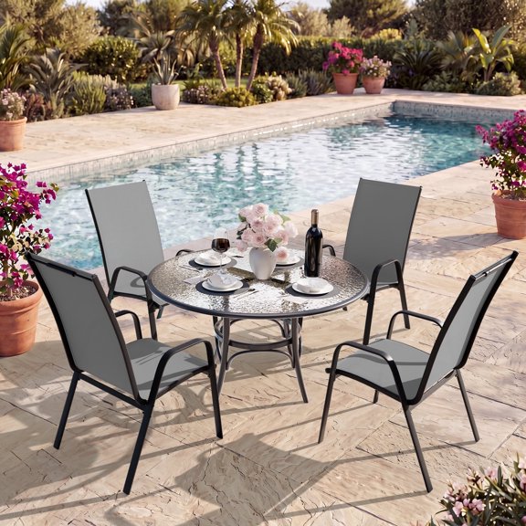 NAPWANT Patio Dining Chairs, Set of 4 Stackable Outdoor Chairs, All-Weather Space Saving Design, Gray