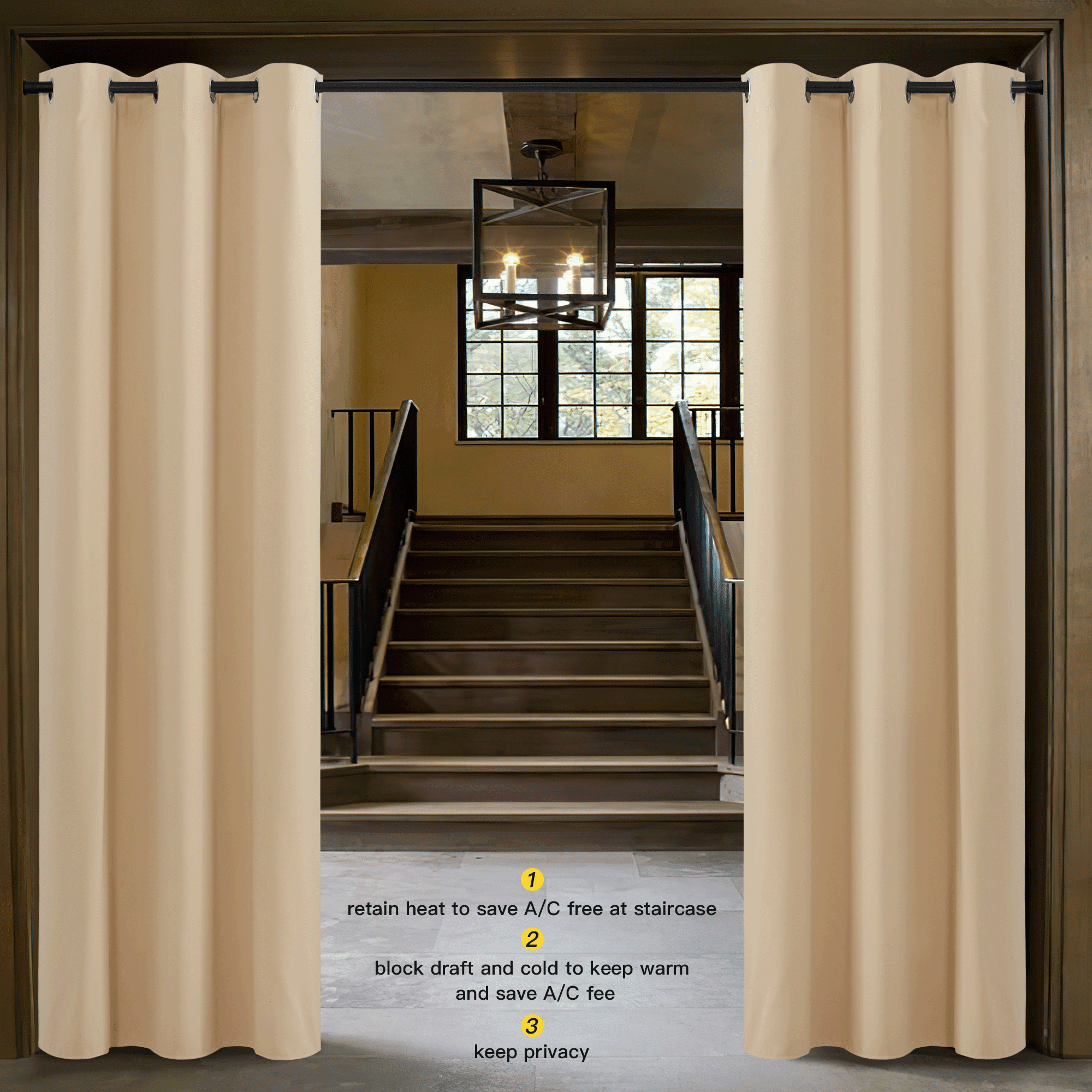 NICETOWN Privacy Curtain for Sliding Glass Door, Light Block Noise Reduce Insulated Curtain Screen for Living Room Locker Room Basement Bedroom Closet, 15ft Wide by 7ft Long, Biscotti Beige