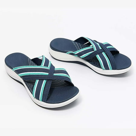 

BRISEZZS Women s Slide Sandals- Open Toe New Style Fish Mouth Casual Summer Flat Slide Sandals #424 Blue-39