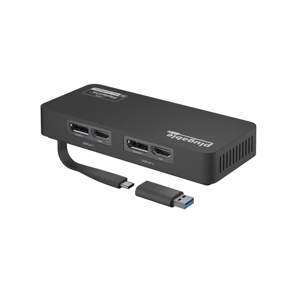 Plugable 4K DisplayPort and HDMI Dual Monitor Adapter for USB 3.0 and USB-C, Compatible with Windows and Mac