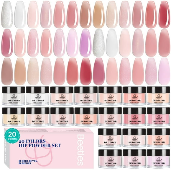 Kit de uñas en polvo para mujer Beetles Pink Nude, 20 colores