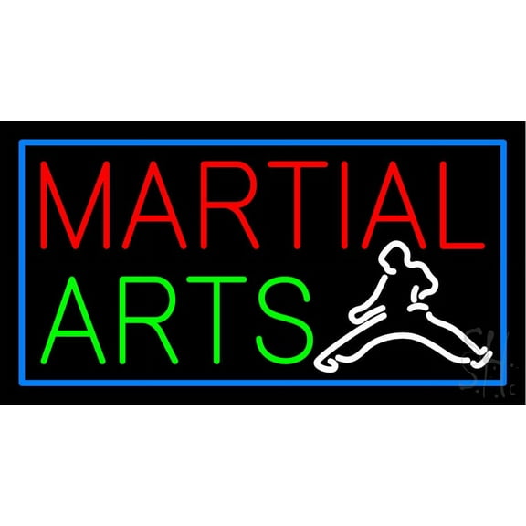 Martial Arts LED Neon Sign 13" Tall x 24" Wide - inches Black Square Cut Acrylic Backing, with Dimmer - Premium built indoor Sign for Storefront, Store interior, School, College, Sports complex.