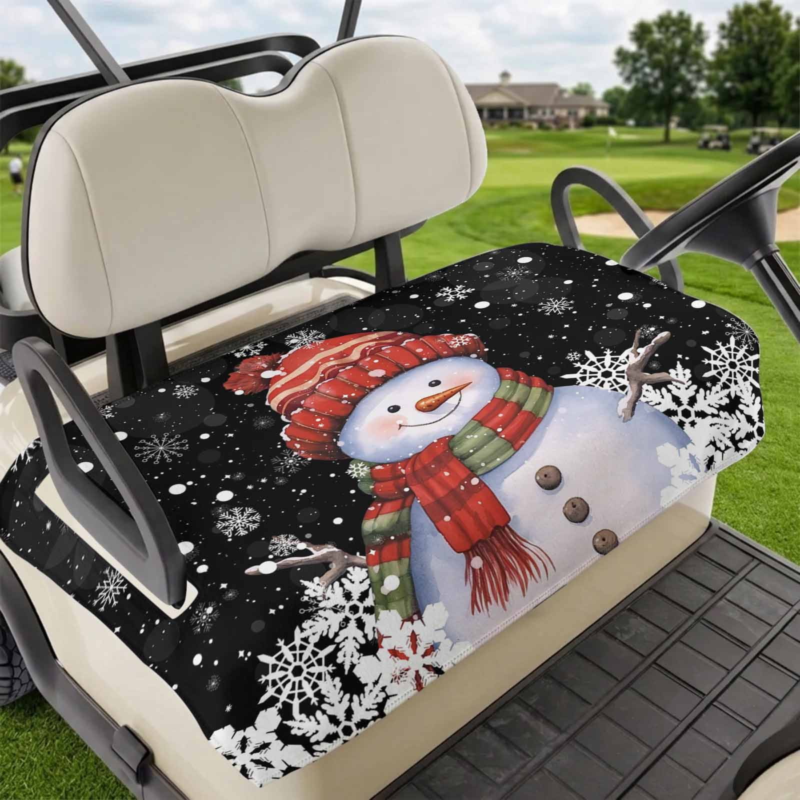 Golf Cart Seat Covers for 2 Seater Red Snowman Christmas Microfiber Cart Seat Towel Blanket Xmas Winter Snowflake Black Absorbent Breathable Non Slip Bench Seats Protector for Golf Course 51 x31