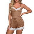 thumbnail image 2 of Lovskoo 2024 Women's Pyjamas Pyjamas Sets Lace Cami Tops Shorts Sleepwear Sleepwear Khaki-S, 2 of 8