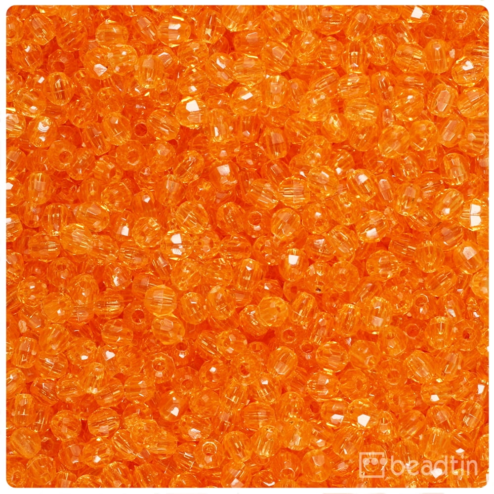 BeadTin Orange Transparent 4mm Faceted Round Craft Beads (1350pcs)