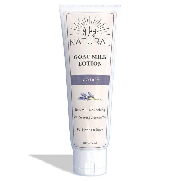 Way Natural Loción de leche de cabra lavanda – Loción cremosa para aliviar la piel seca y manos – Crema de manos de leche de cabra real para mujeres y hombres – Loción de lavanda tubo de 8 oz