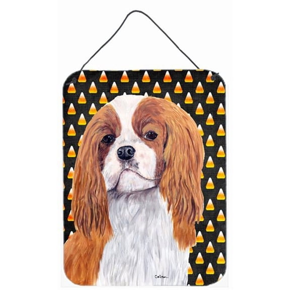 12 x 16 in. Cavalier Spaniel Blenheim Candy Corn Halloween Aluminum Metal Wall & Door Hanging Prints