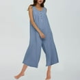 thumbnail image 2 of Ribbed Knit Jumpsuits Womens Sleeveless Summer Onesies Capris Button Down Tank Wide Leg Jumpers Romper Crop Pants (L, Blue), 2 of 5