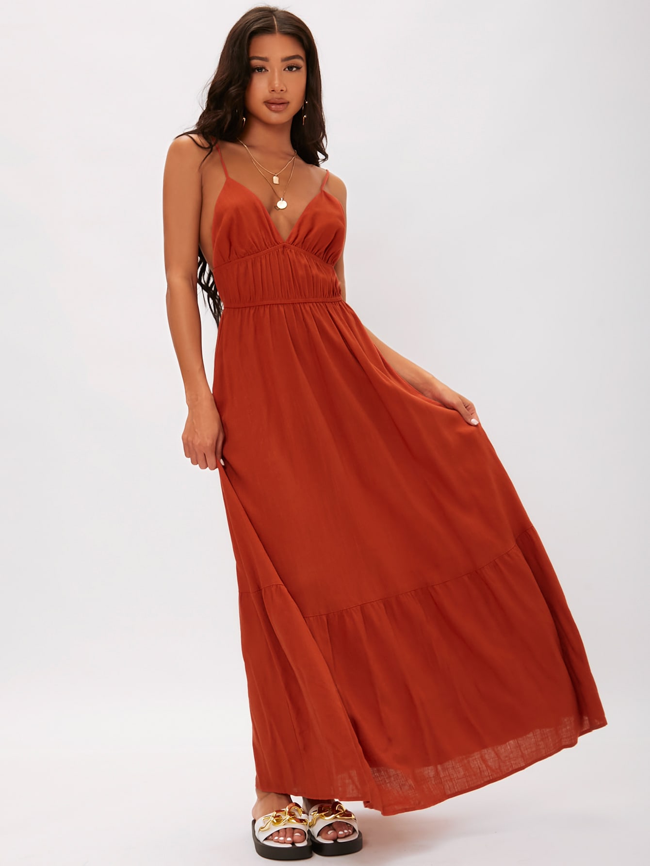 boho burnt orange maxi dress
