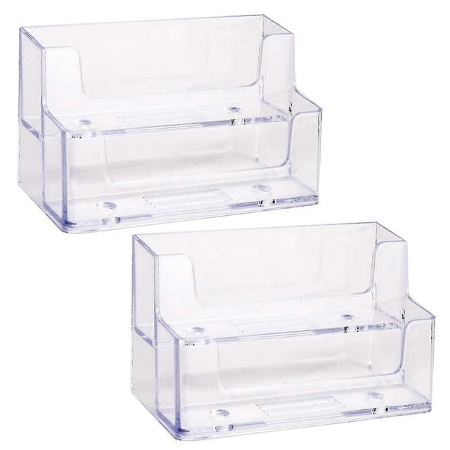 2 PCS Business Card Holder Acrylic Plastic 2 Tiers Card Organiser Clear Card Display Stand Box for Office School Home Desk Tidy