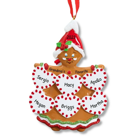 Personalized Gingerbread Grandma and Family of 6 Xmas Ornament - Gingerbread Christmas Decorations