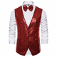 thumbnail image 5 of Chaleco de lentejuelas para hombre con pajarita, traje ajustado para boda, fiesta de graduación, chaqueta sin mangas con cuello en V, chaleco para fiesta de graduación, 5 of 5