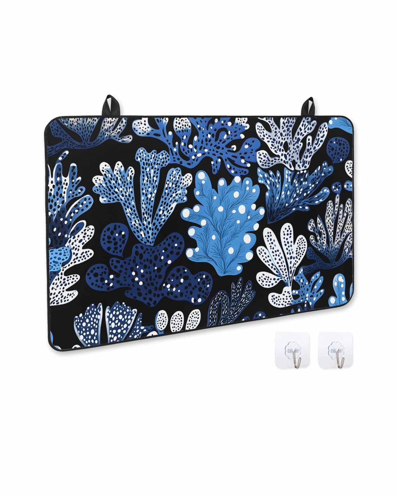 nqOlkjepod Large Induction Cooktop Protector Mat 24"x21", Summer Blue Coral Stove Top Covers for Electric Stove, Coastal Watercolor Ocean Plant Stove Burner Cover Mats, Glass Top Stove Cover