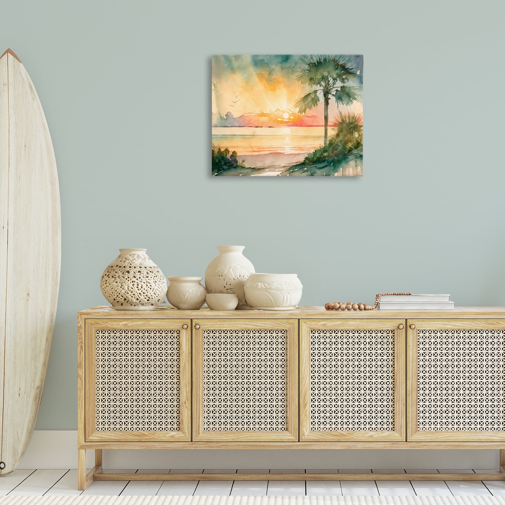 Stupell Industries Sunrise Through Palms Landscape & Nature Painting Wrapped Canvas Art Print Wall Art, 30 x 24