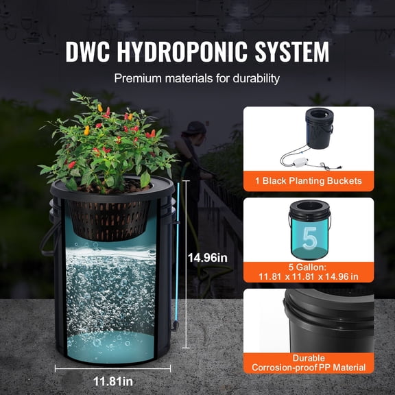 DWC Hydroponics Grow System Deep Water Culture with Top Drip 1 Bucket 5Gal