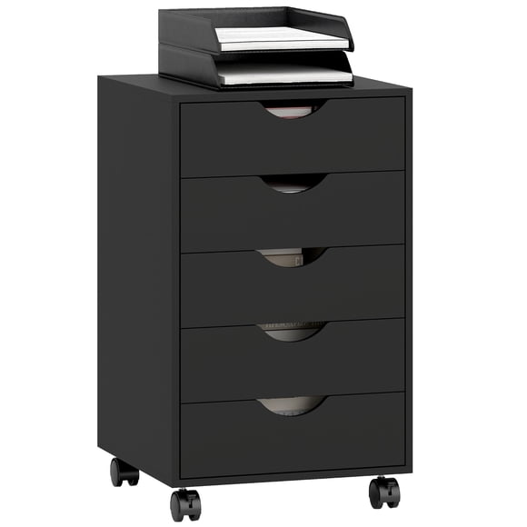 Black 5-Drawer Mobile File Cabinet with Wheels - 15.7" x 15.7" x 26.4" - MDF Office Storage for Home & Business Use