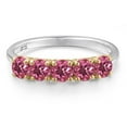 thumbnail image 3 of Gem Stone King 925 Silver and 10K Yellow Gold Pink Tourmaline Wedding-Bands Ring for Women | 1.25 Cttw | Round 4MM | Gemstone October Birthstone | Size 8, 3 of 6