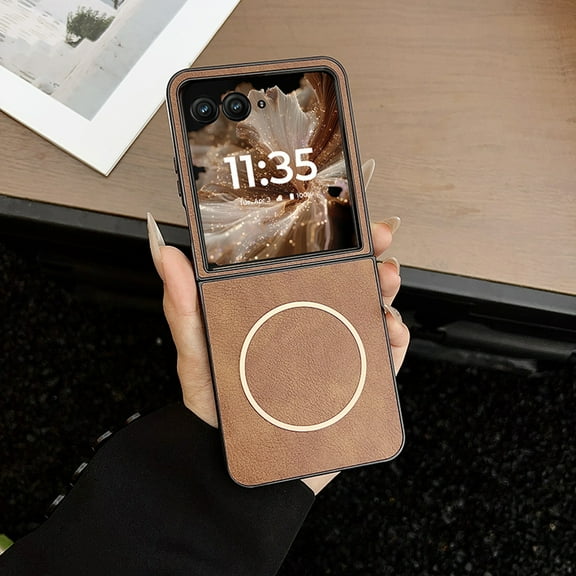 Case for Motorola Razr 2025/2024, Magnetic Phone Case [Compatible with Mag-Safe] Anti-Fingerprint PU Leather Shockproof Protective Slim Lightweight Case for Motorola Razr 2025/2024, Brown