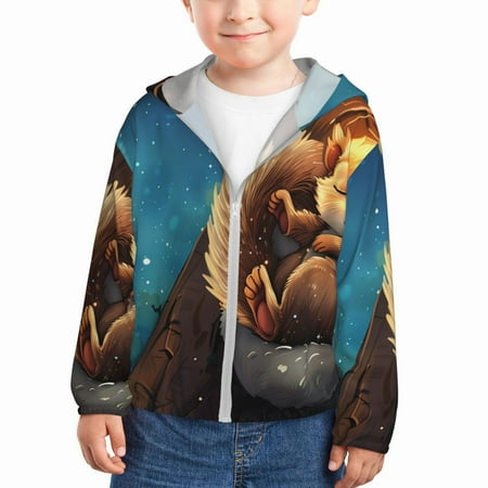 

Goofa Squirrel Sleeping In Tree Printed Kids Zip-Up Hoodie Girls Boys UPF50+ Sun Protection Jacket Hooded Cooling Shirt-3 Years