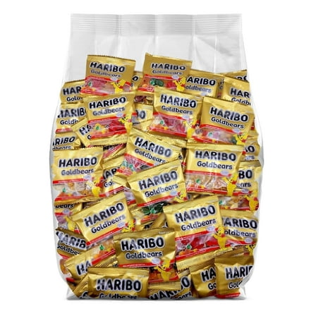 Goldbears Gummi Bears Harib Candy 75 Count Treat Size - 0.4-Ounce Individually Wrapped Mini Bags - Assorted Fruit Flavors - Perfect for Snacks, Treats, Any Occasion!