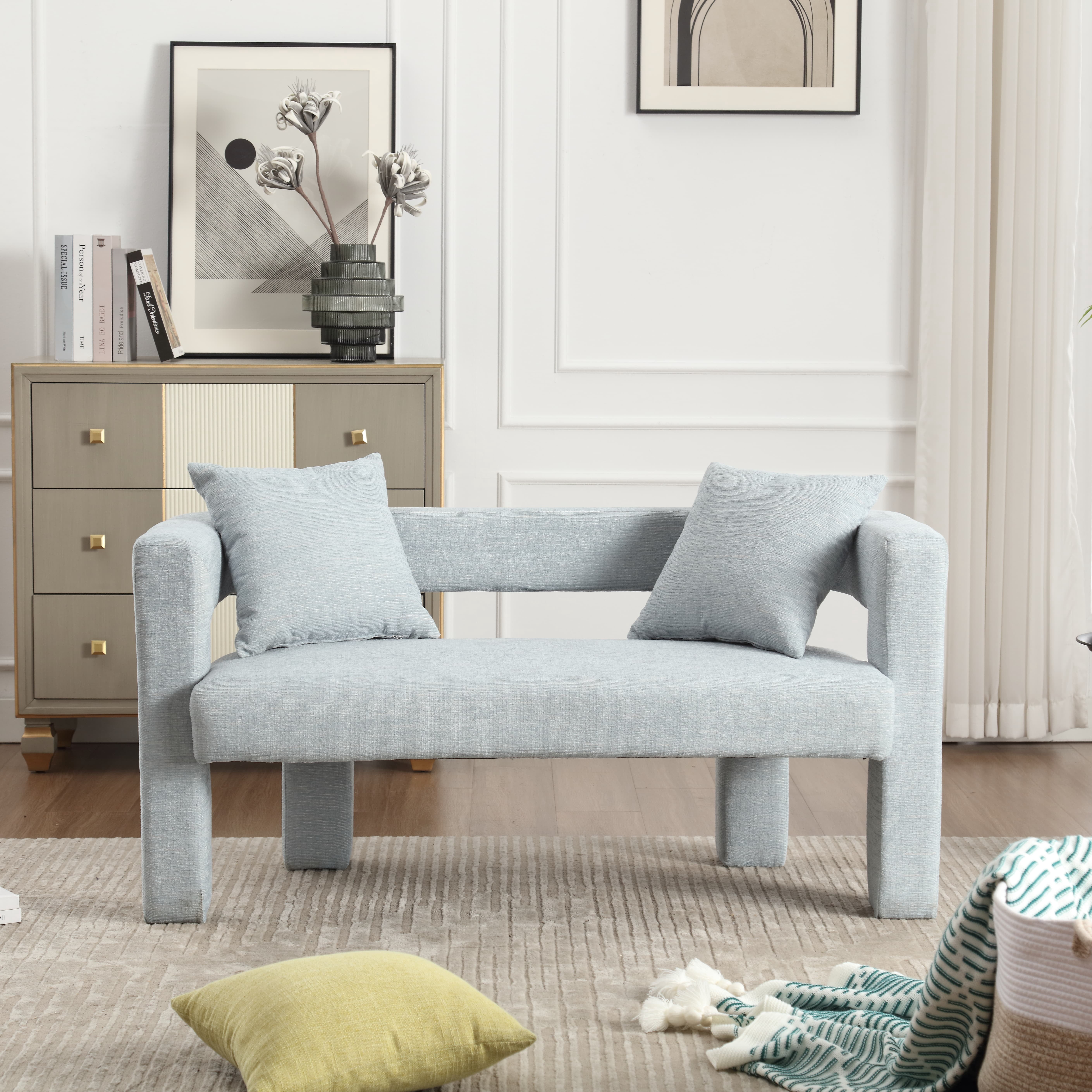 MAYEERTY Modern Chenille Loveseat Sofa , Comfy Upholstered 2-Seater Sofa, Small Loveseat Accent Couch for Living Bedroom Leisure Areas (Mint Green)