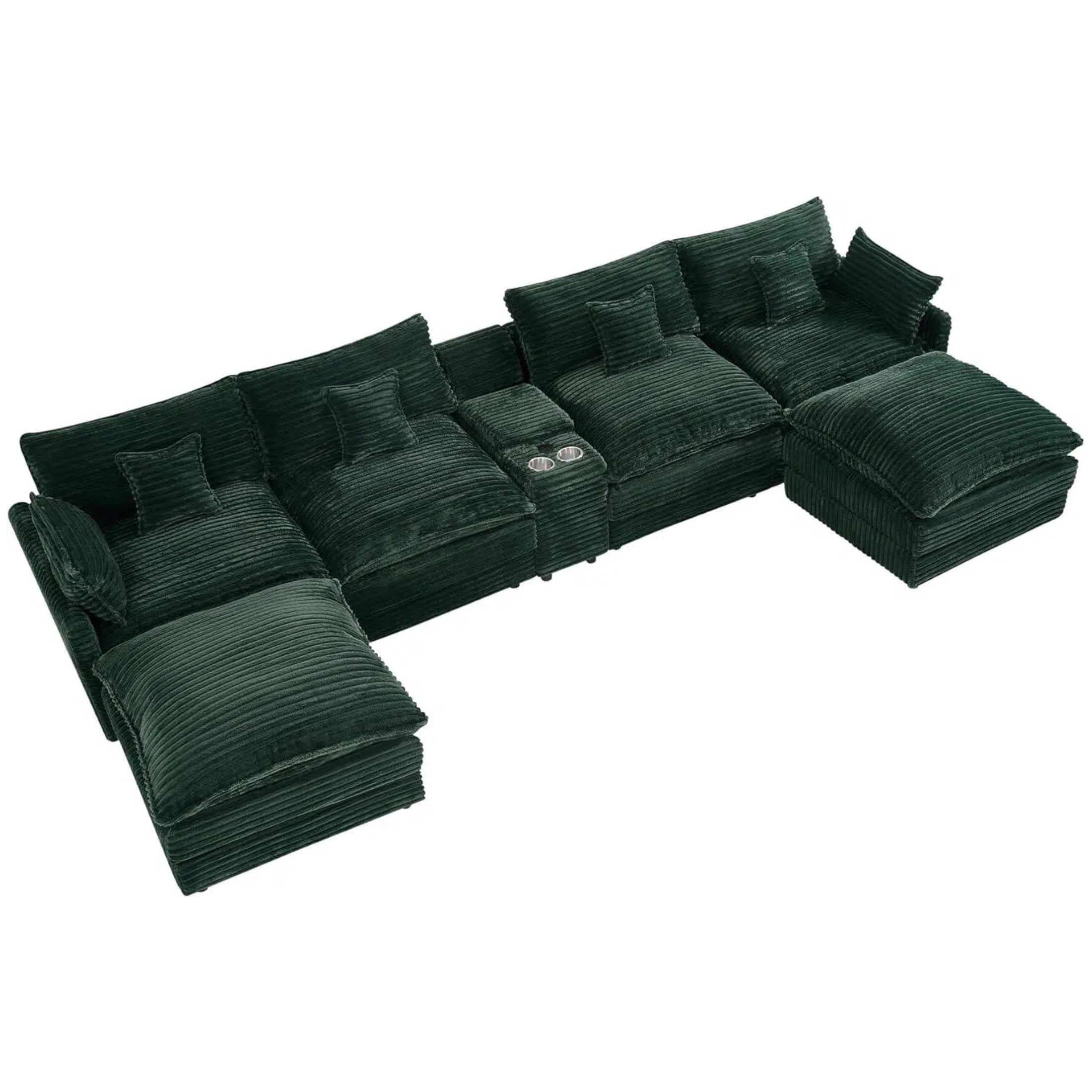 Vinform 145" U Shaped Cloud Couch Sectional with USB Charging, Hidden Storage, Cup Holders & Double Chaise, Green