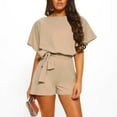 thumbnail image 2 of Giftesty Jumpsuit for Women Clearance,Womens Solid O-Neck Short Sleeve Wide Leg Pants Short Jumpsuit Strappy Playsuit, 2 of 9